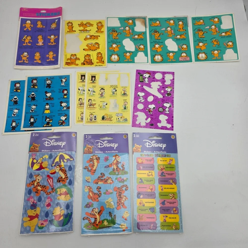 Vintage Sticker Lot Disney Winnie Pooh Tigger Peanuts Snoopy Garfield Hallmark